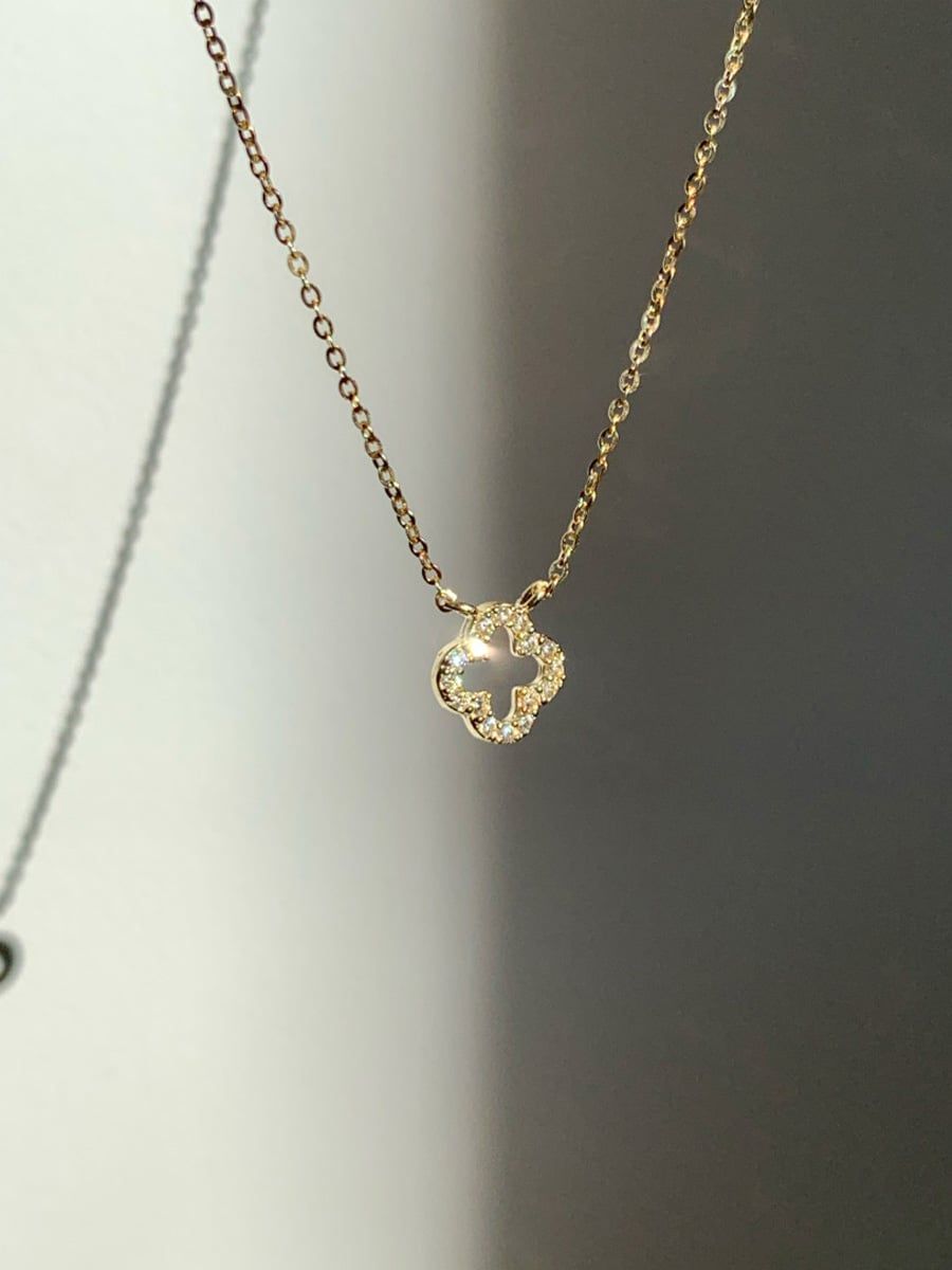  14K Lucky Clover Cubic Necklace 