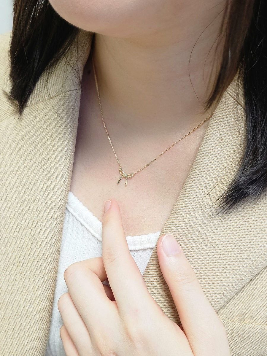  14K Dainty Ribbon Necklace 