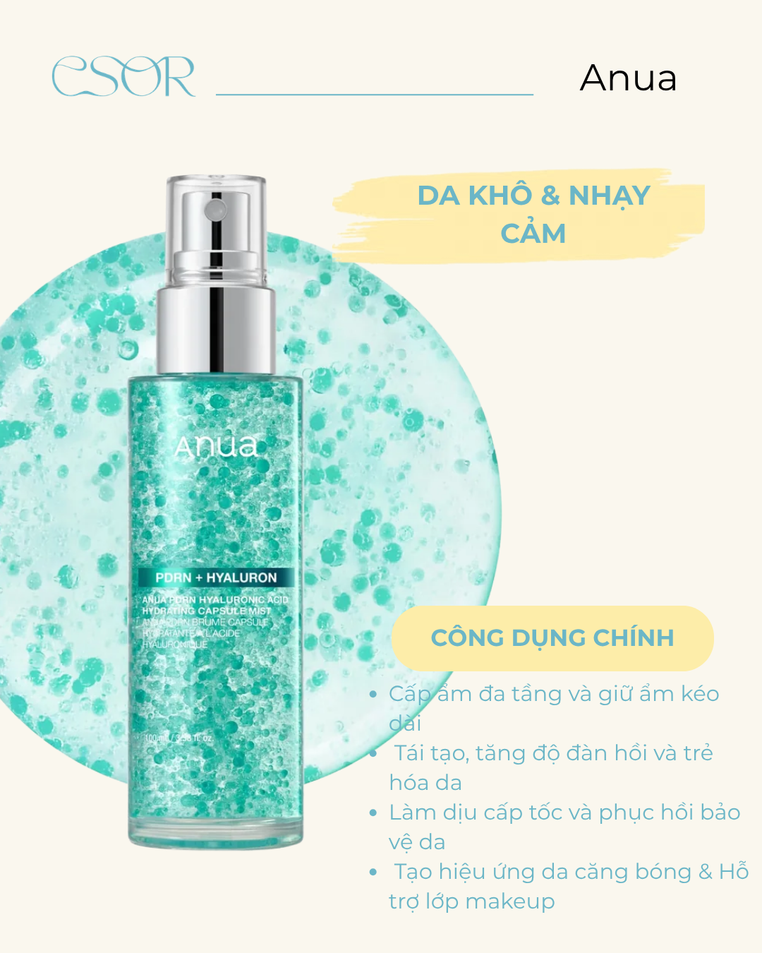  Xịt Dưỡng Cấp Ẩm Anua PDRN Hyaluronic Acid Hydrating Capsule Mist 100ml 