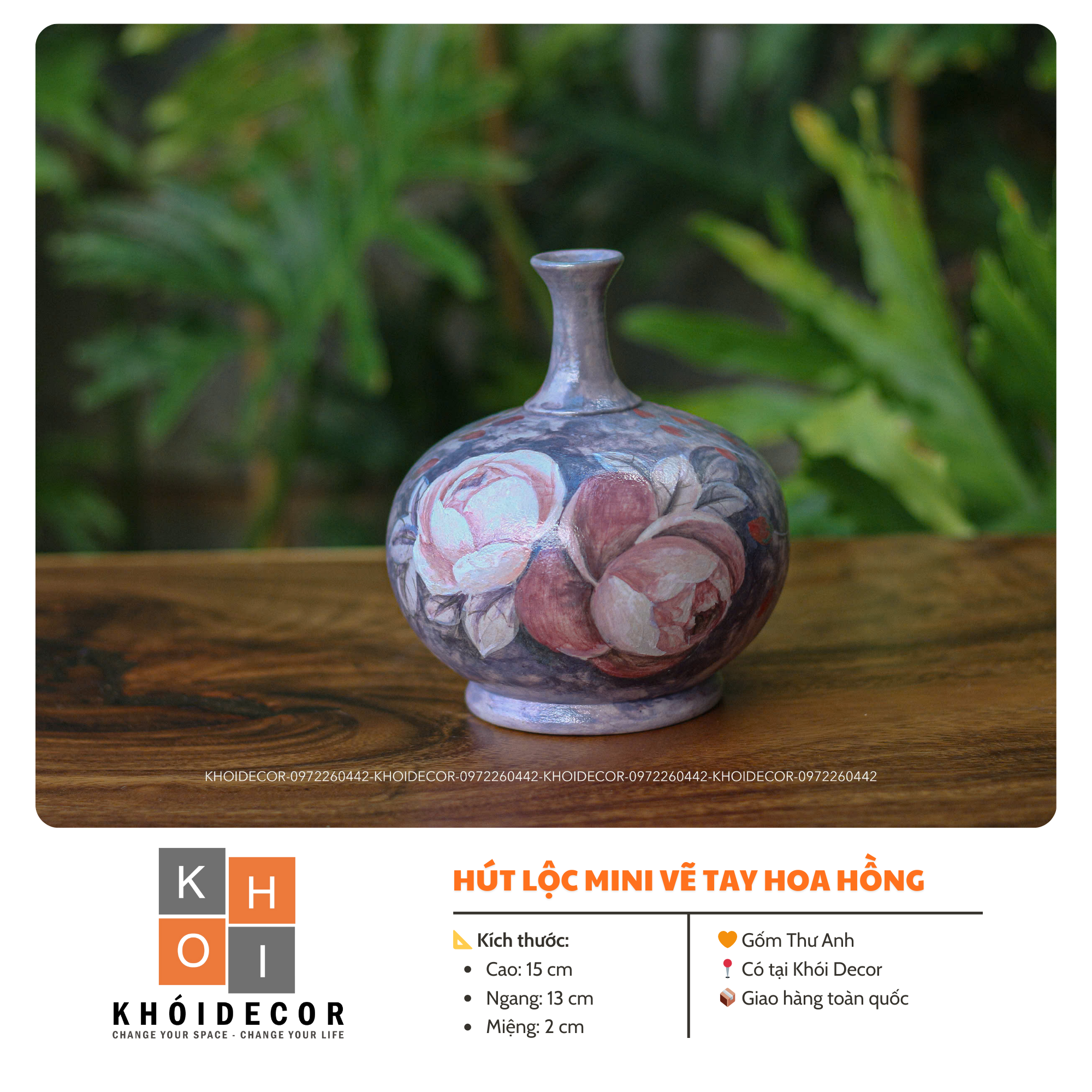  HÚT LỘC MINI VẼ TAY HOA HỒNG 