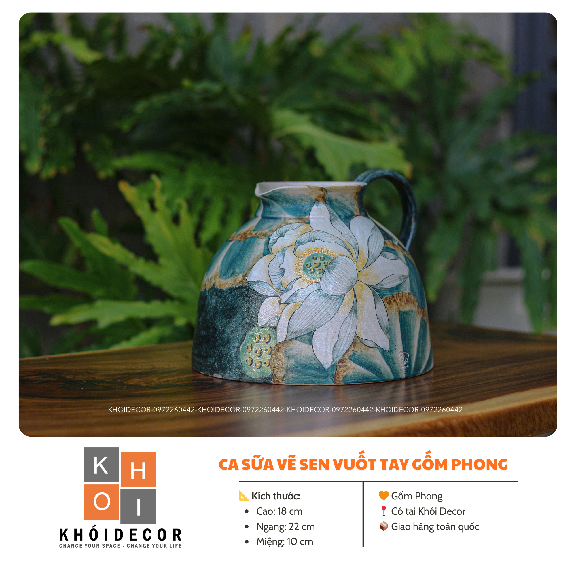  CA SỮA VẼ SEN VUỐT TAY – GỐM PHONG 