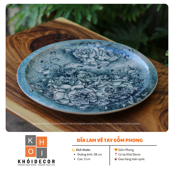  ĐĨA LAM VẼ TAY – GỐM PHONG 
