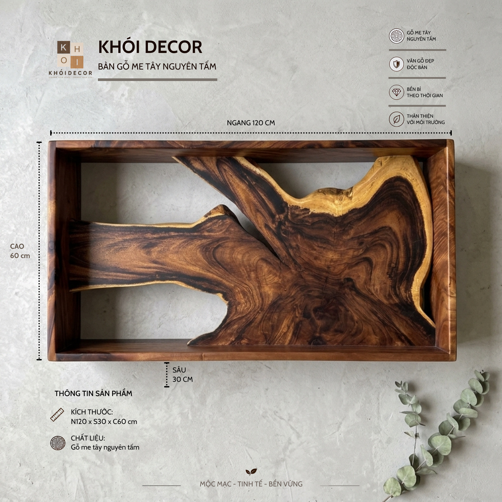  KỆ CONSOLE GỖ ME TÂY - N120 x R30 x C60 cm 