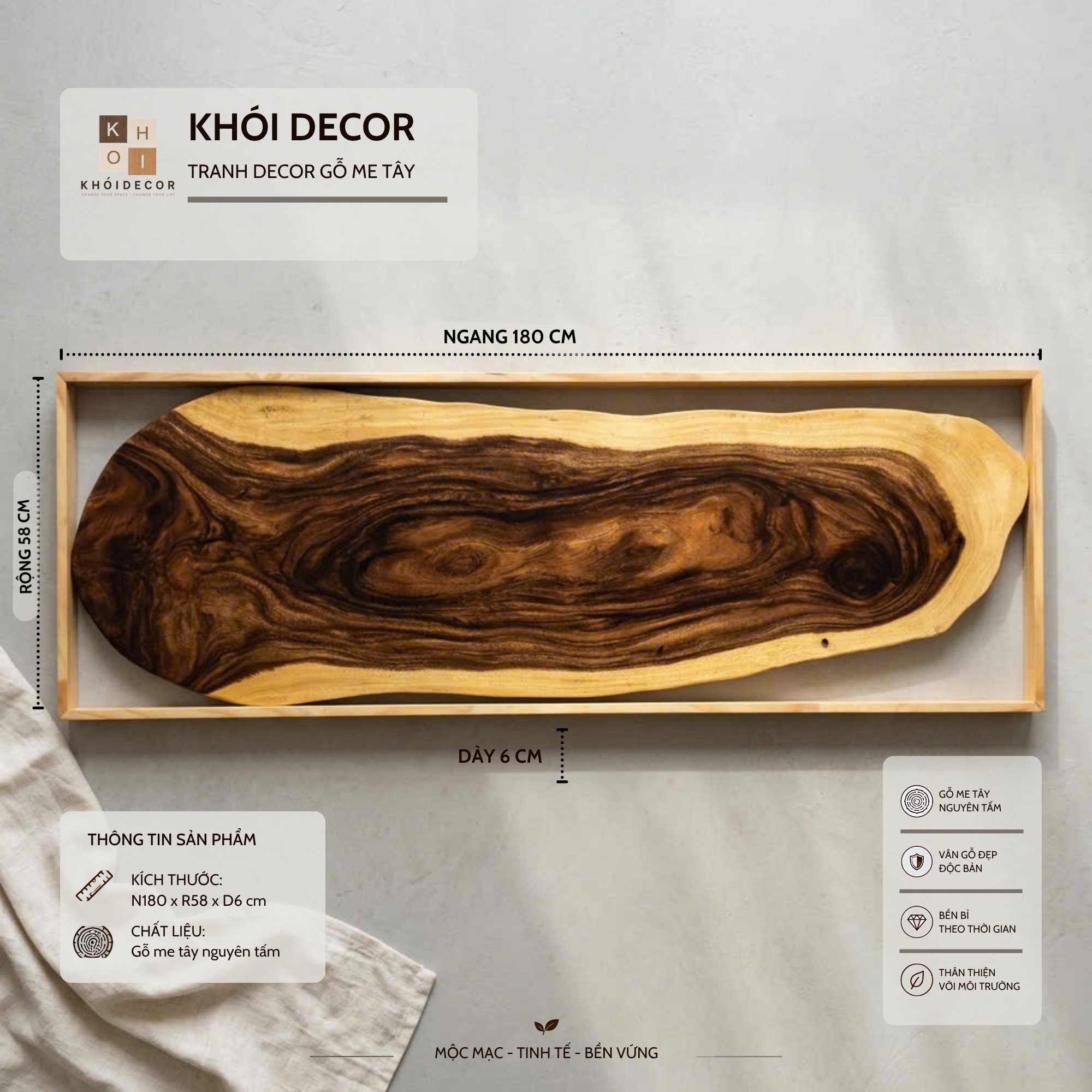  TRANH GỖ ME TÂY DECOR - N180 x R58 x D6 cm 