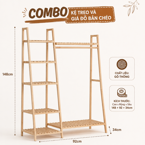  COMBO KỆ TREO VÀ GIÁ ĐỒ BẢN CHÉO 