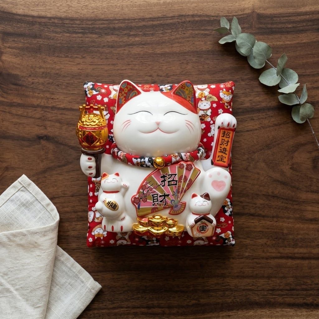  MÈO THẦN TÀI HŨ VÀNG 27CM 