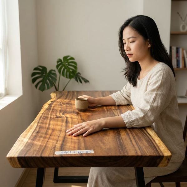  BÀN GỖ ME TÂY 141 x 58-65-71 x 4 cm 
