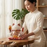  MÈO THẦN TÀI HŨ VÀNG 27CM 