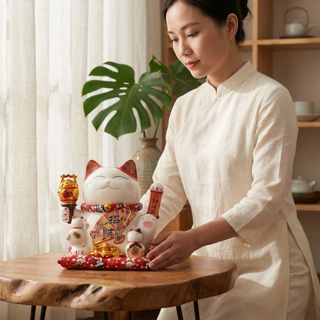  MÈO THẦN TÀI HŨ VÀNG 27CM 