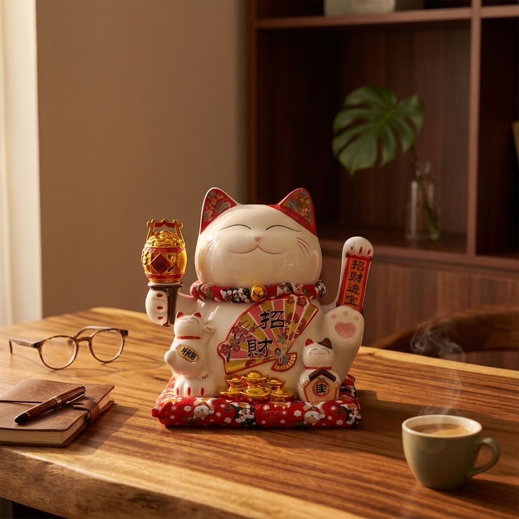  MÈO THẦN TÀI HŨ VÀNG 27CM 