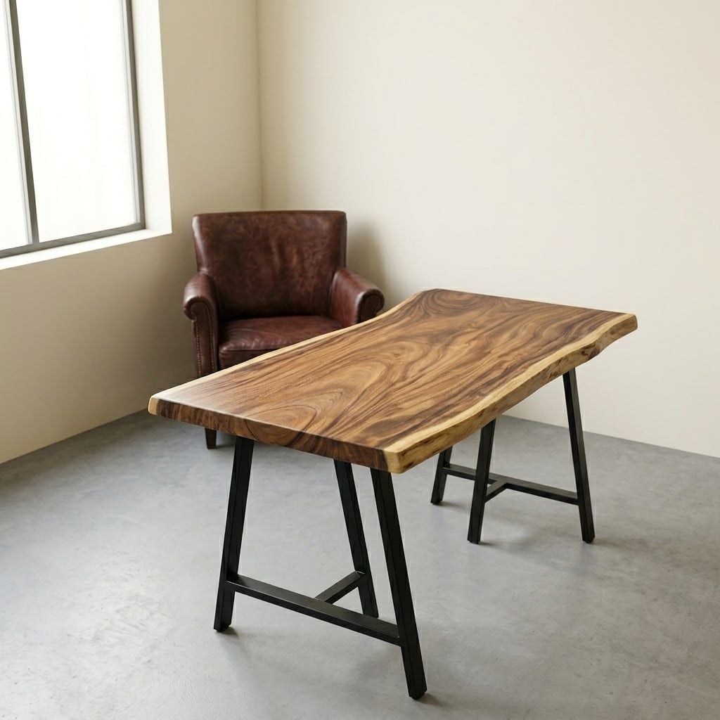  BÀN GỖ ME TÂY 121 x 68-65-70 x 5 cm 