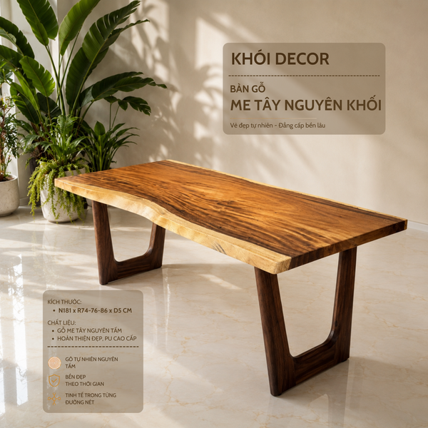  BÀN GỖ ME TÂY 180 x 74-76-86 x 5 cm 