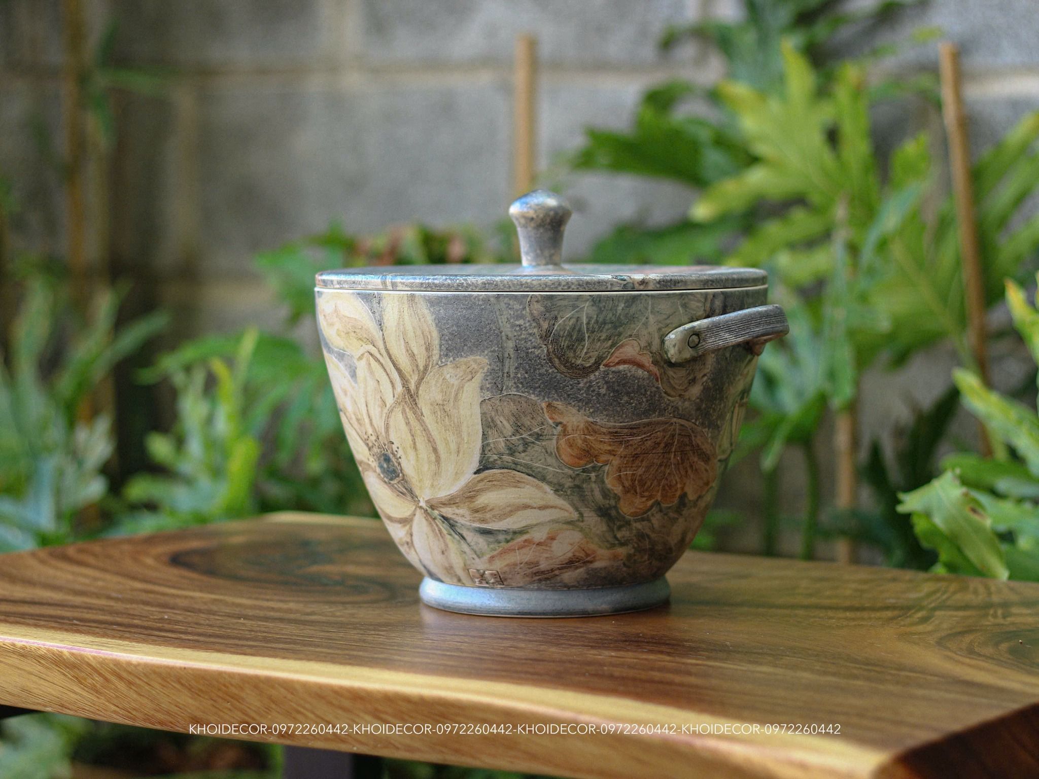  XÔ QUAI NẮP SEN GỐM HÙNG VUỐT TAY 