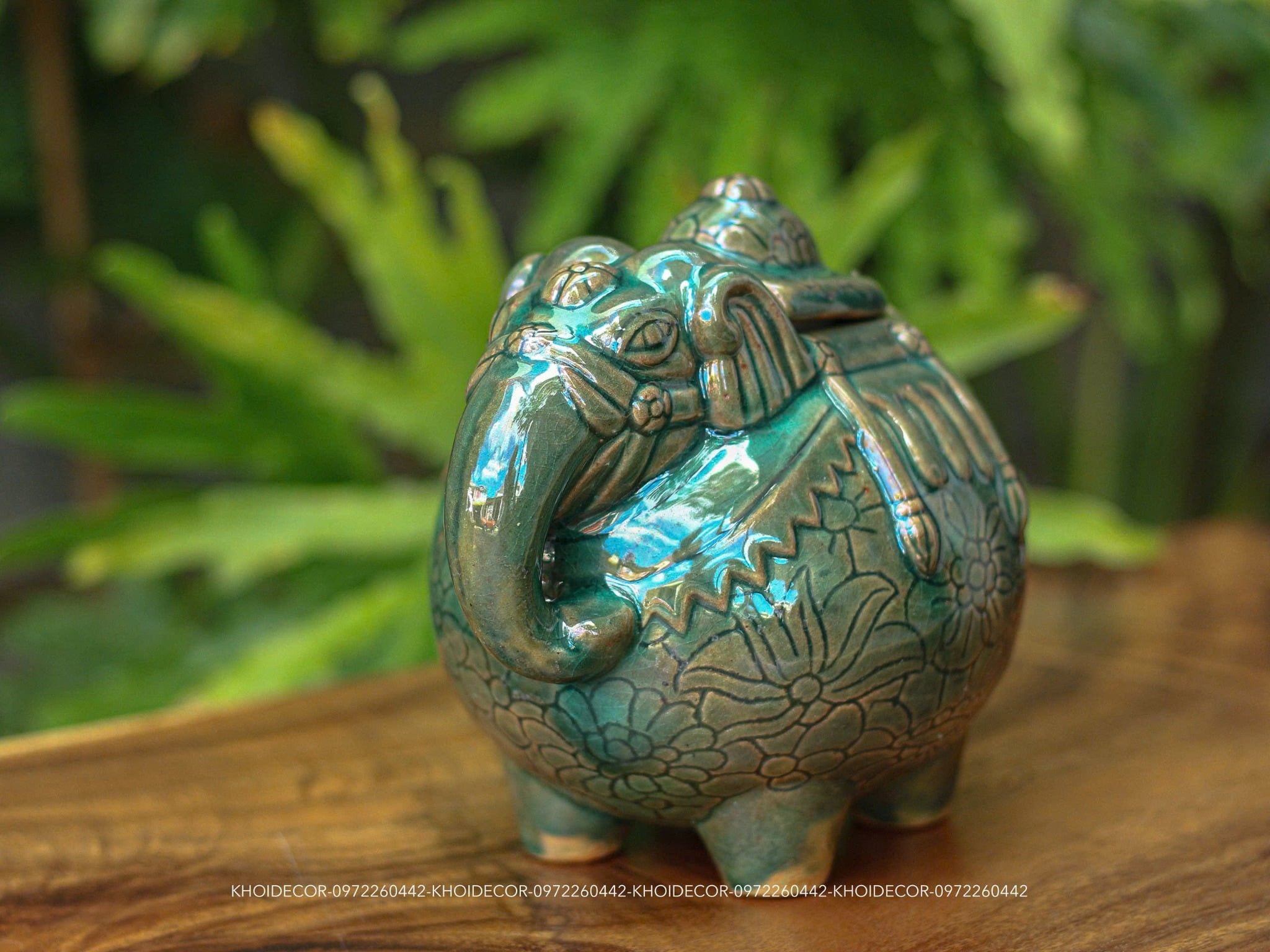  VOI KẸO GỐM BIÊN HÒA KHẮC HOA XANH ĐỒNG TRỔ 