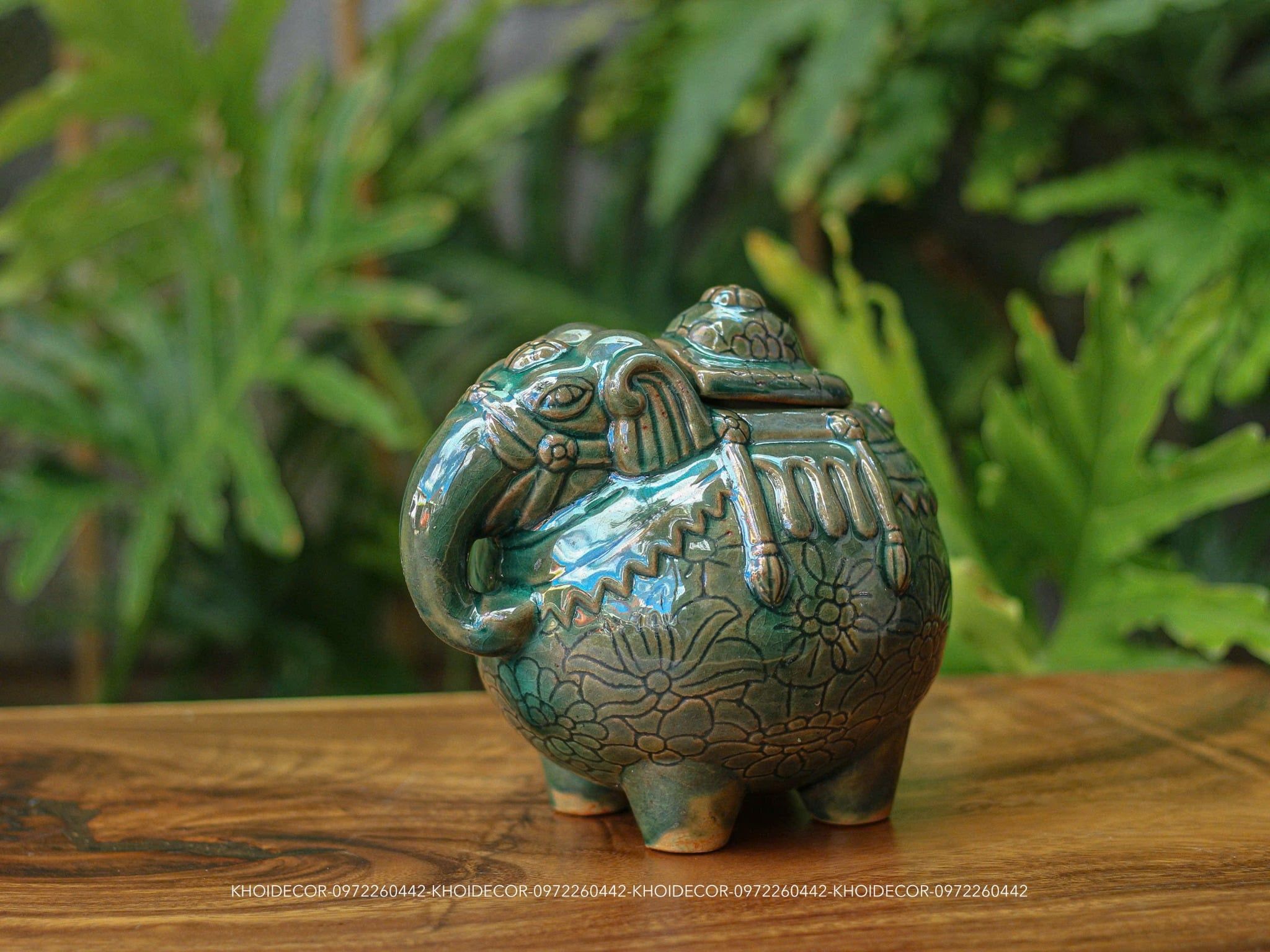  VOI KẸO GỐM BIÊN HÒA KHẮC HOA XANH ĐỒNG TRỔ 