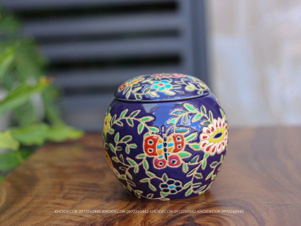  HŨ ĐỰNG MỨT DÂY LÁ GỐM BIÊN HÒA 