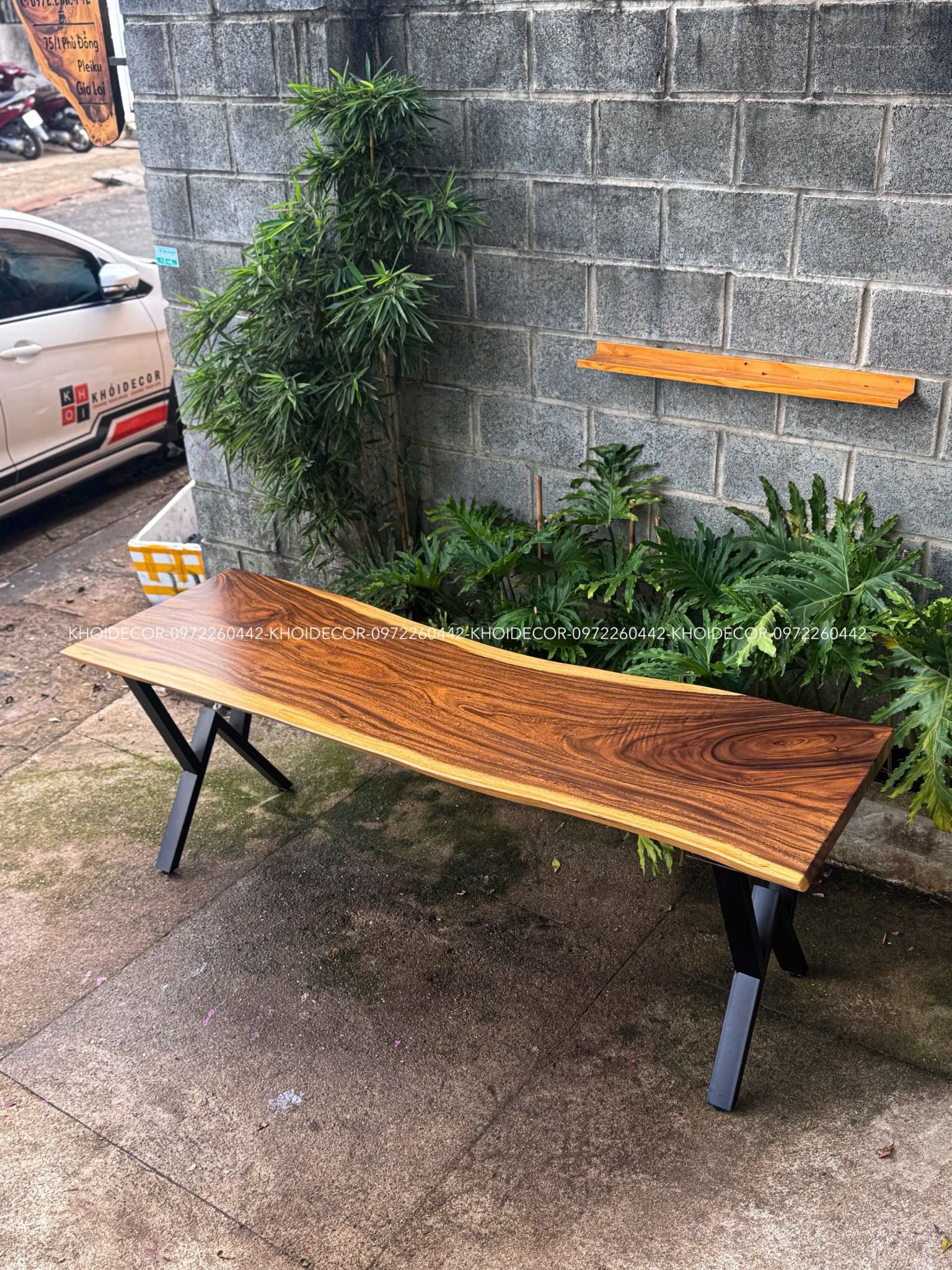  BÀN GỖ ME TÂY 204 x 64-56-62 x 5 cm 