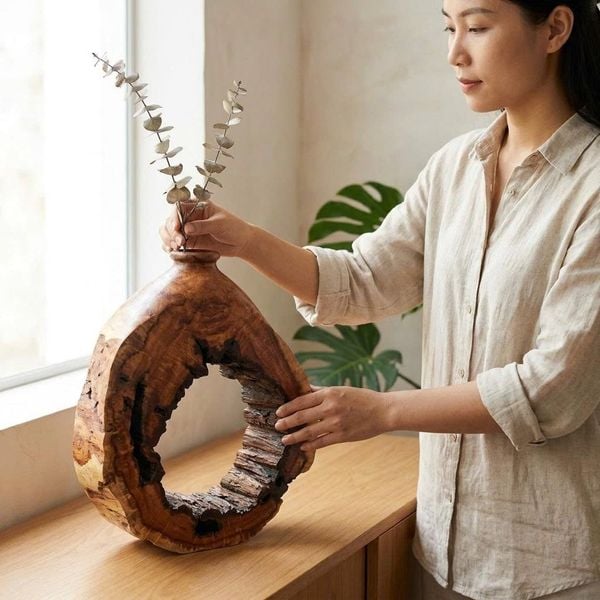  BÌNH LŨA GỖ HƯƠNG - C47 x N38 x D10 cm 