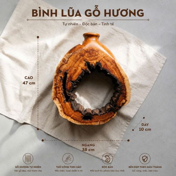  BÌNH LŨA GỖ HƯƠNG - C47 x N38 x D10 cm 