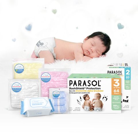 Combo Đón Bé – Trọn Bộ Sơ Sinh Cao Cấp | Khăn Tắm, Khăn Sữa, Khăn Vải Khô L'Ange & Tã/Bỉm Parasol