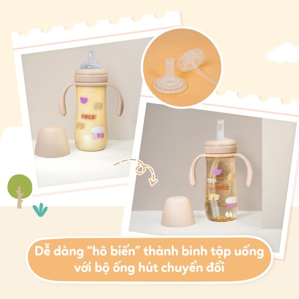 FARLIN Bình Sữa PPSU Smart Drink Cổ Rộng, Tay Cầm Tiện Lợi (270ml)
