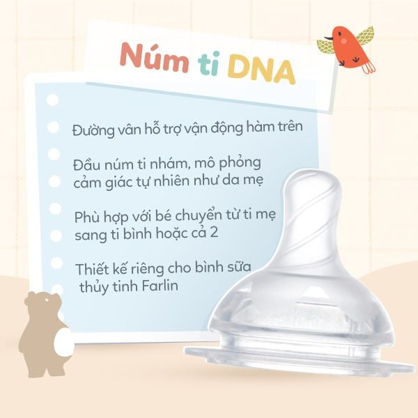 FARLIN Núm Ti Thay Thế Bình Sữa Thủy Tinh Cổ Rộng (Set 2 Cái)