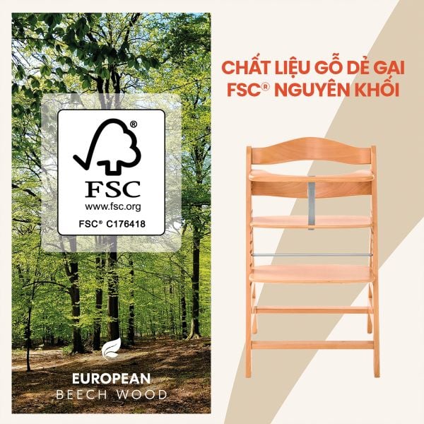 Hauck Alpha+ Ghế Ăn Dặm Bằng Gỗ Thiết Kế Công Thái Học Cho Bé