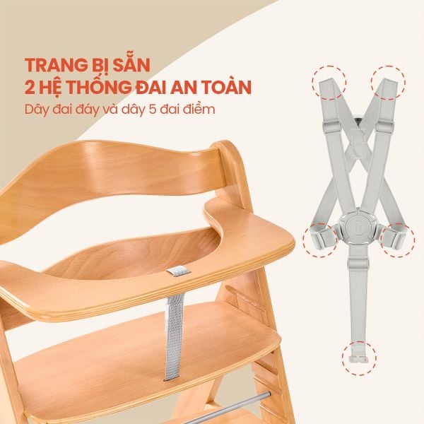 Hauck Alpha+ Ghế Ăn Dặm Bằng Gỗ Thiết Kế Công Thái Học Cho Bé
