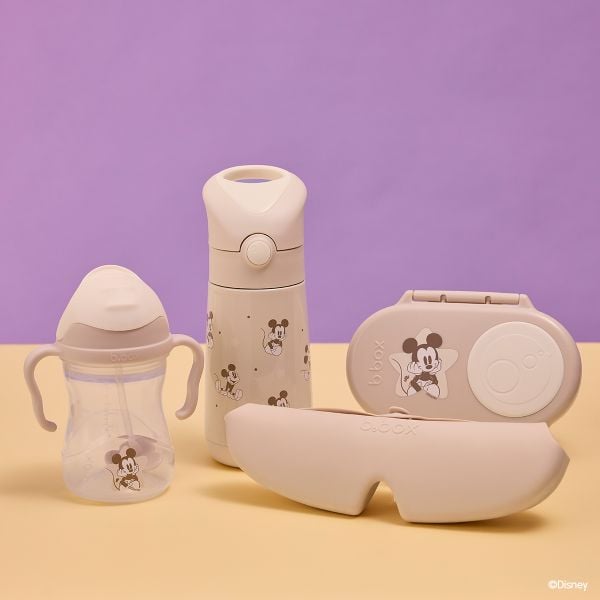b.box Set Hộp Đựng Đồ Ăn Vặt, Yếm Ăn Dặm & Bình Nước Phiên Bản Mickey Soft Cho Bé