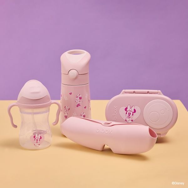b.box Set Hộp Đựng Đồ Ăn Vặt, Yếm Ăn Dặm & Bình Nước Phiên Bản Minnie Soft Cho Bé