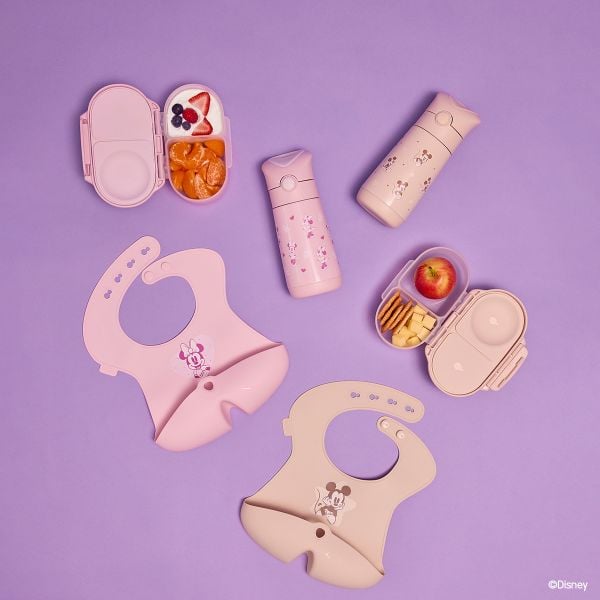 b.box Set Hộp Đựng Đồ Ăn Vặt, Yếm Ăn Dặm & Bình Nước Phiên Bản Minnie Soft Cho Bé