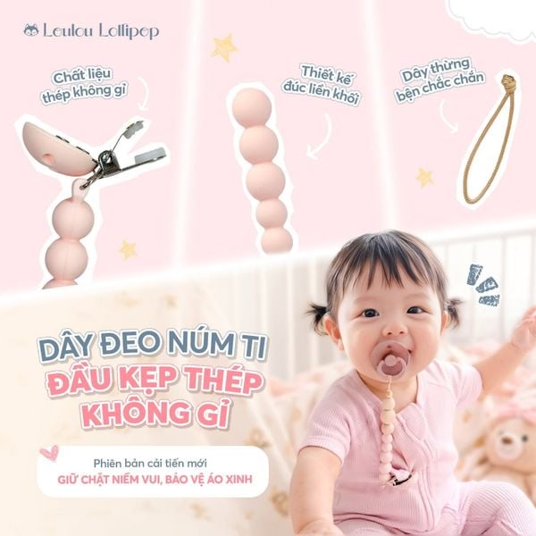 Loulou Lollipop Dây Đeo Núm Ti Silicone, Đầu Kẹp Thép Không Gỉ, Phù Hợp Với Mọi Loại Núm Ti