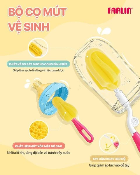 Farlin Bộ Cọ Mút Vệ Sinh Bình & Núm Ti Làm Sạch Hiệu Quả