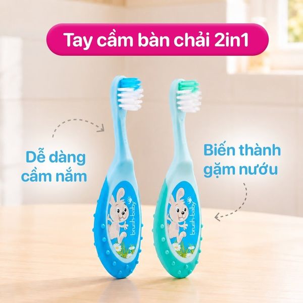 Brush-Baby Bộ 2 Bàn Chải Đánh Răng & Mát Xa Nướu Flossbrush Cho Bé (0 - 3 Tuổi)
