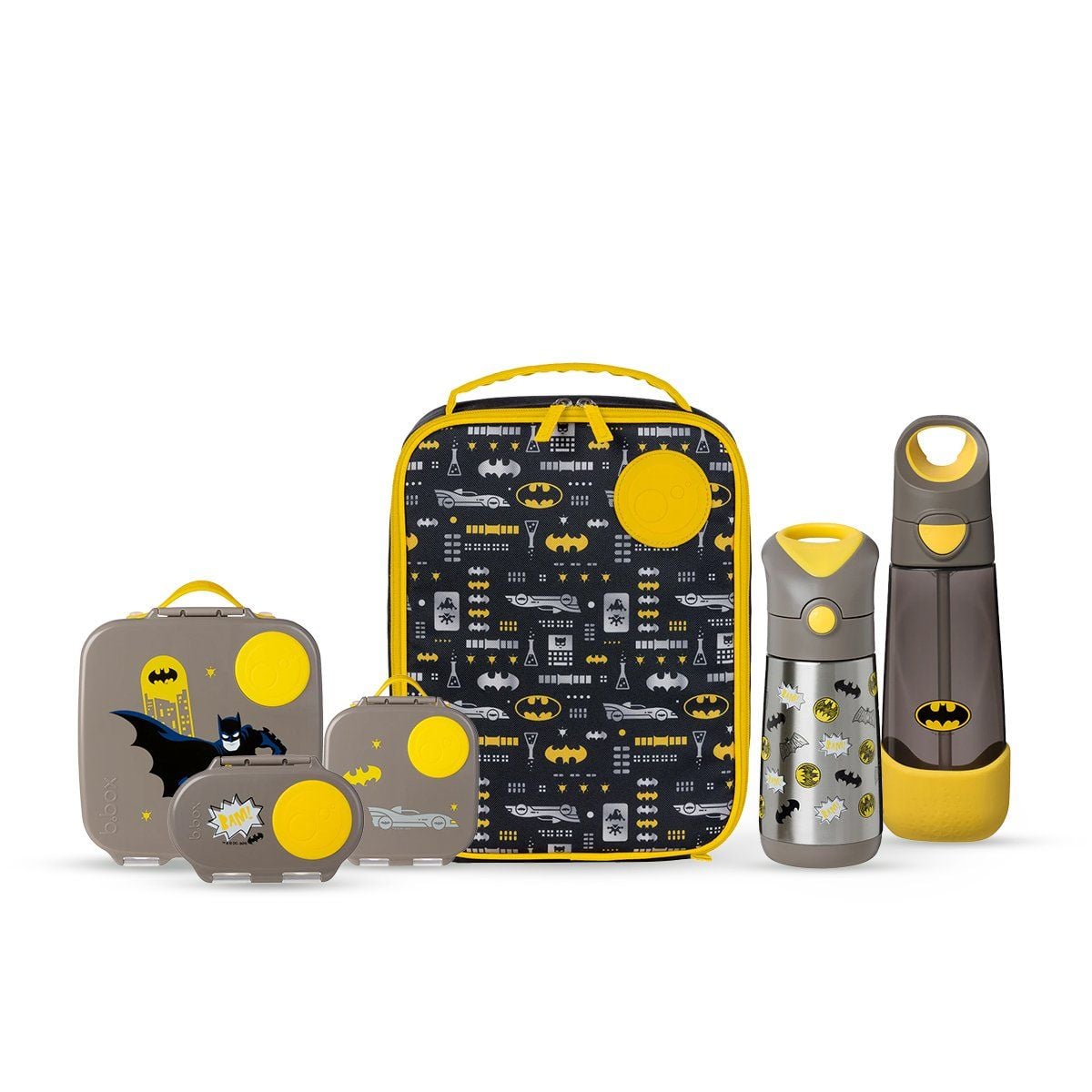 B.BOX SET HỘP CƠM TRƯA/ĐỒ ĂN VẶT, TÚI ĐỰNG HỘP CƠM VÀ BÌNH NƯỚC PHIÊN BẢN BATMAN CHO BÉ