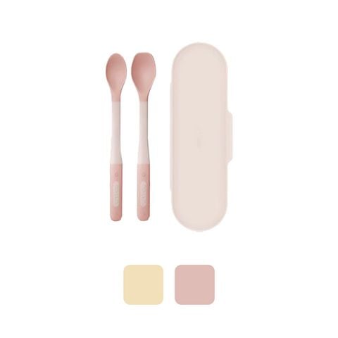MOYUUM BỘ 2 THÌA SILICONE 2 CẤP ĐỘ CHO BÉ TẬP ĂN DẶM (KÈM HỘP ĐỰNG)