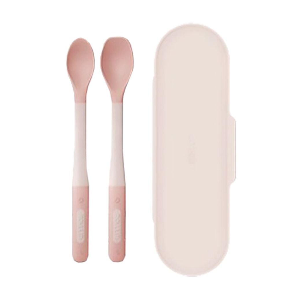 MOYUUM BỘ 2 THÌA SILICONE 2 CẤP ĐỘ CHO BÉ TẬP ĂN DẶM (KÈM HỘP ĐỰNG)