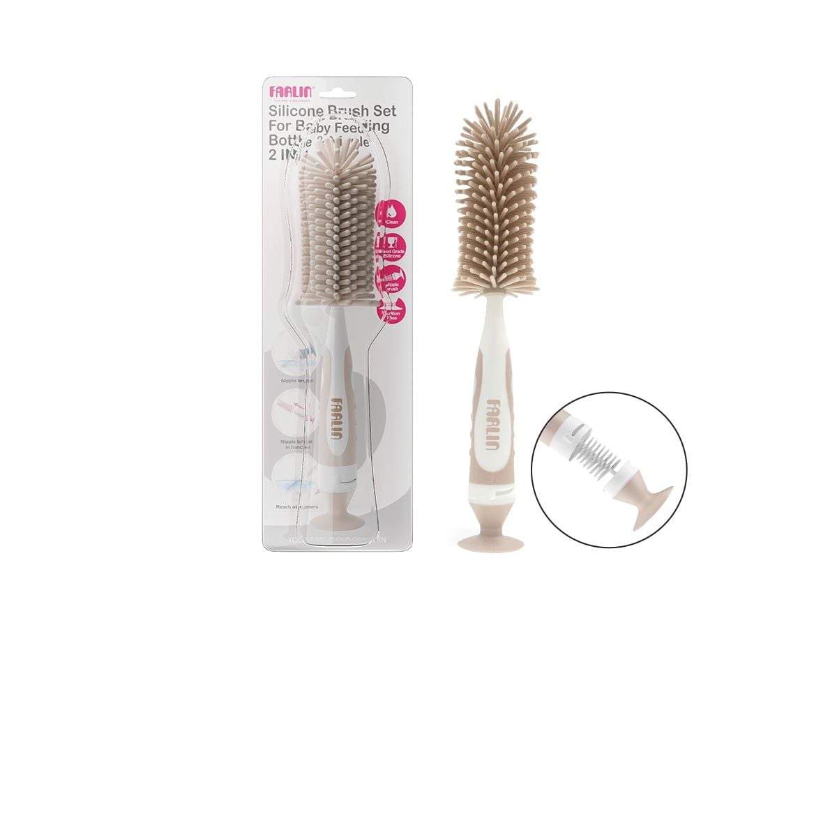 FARLIN Bộ Cọ Rửa Bình & Núm Ti Silicone Làm Sạch Hiệu Quả