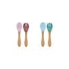 MinikOiOi Bộ Đôi Muỗng Nĩa Silicone Tay Cầm Gỗ Tre Cho Bé