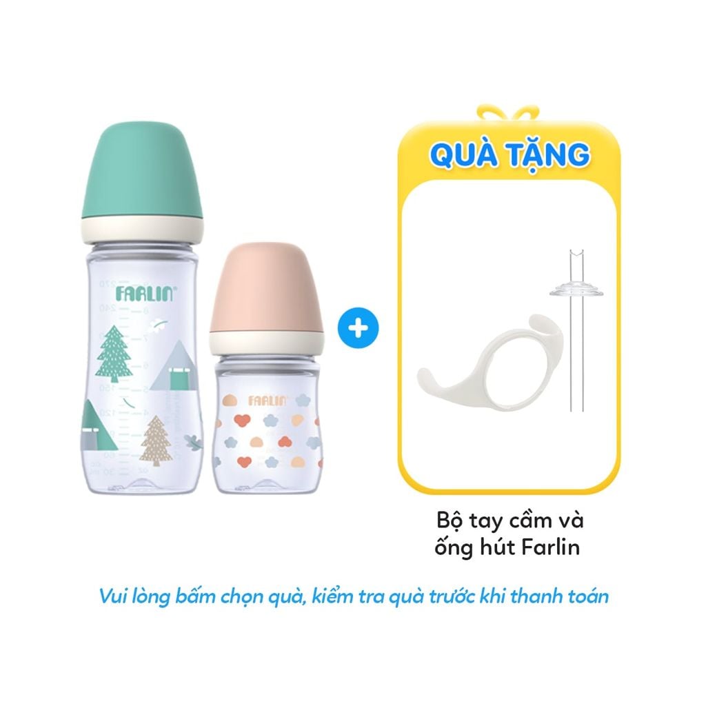 FARLIN Bình Sữa PP Cổ Rộng Dễ Vệ Sinh, Núm Ti Silicone Mềm Chống Đầy Hơi Cho Bé