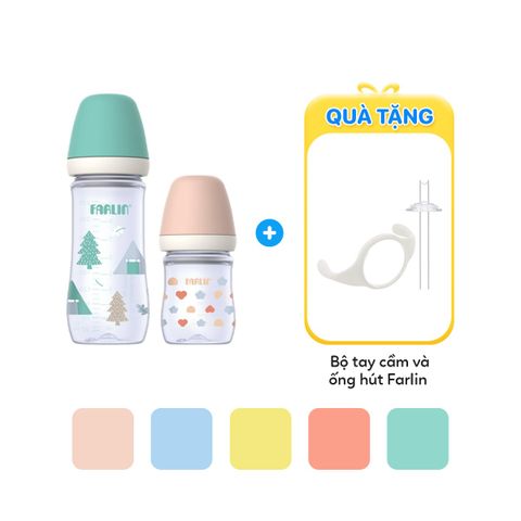 FARLIN Bình Sữa PP Cổ Rộng Dễ Vệ Sinh, Núm Ti Silicone Mềm Chống Đầy Hơi Cho Bé