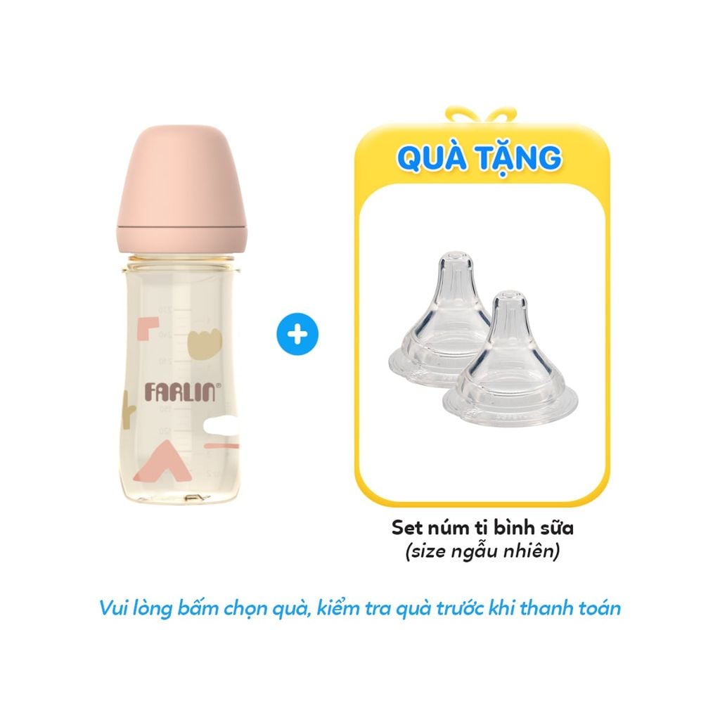 FARLIN Bình Sữa PPSU Cổ Rộng, Núm Ti Silicone Siêu Mềm, Chống Đầy Hơi Cho Bé