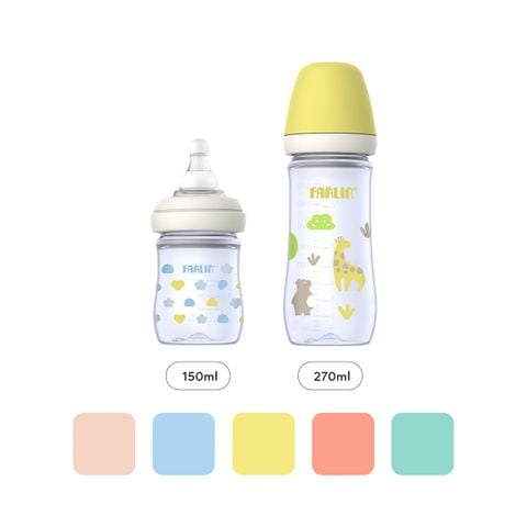 FARLIN Bình Sữa PP Cổ Rộng Dễ Vệ Sinh, Núm Ti Silicone Mềm Chống Đầy Hơi Cho Bé