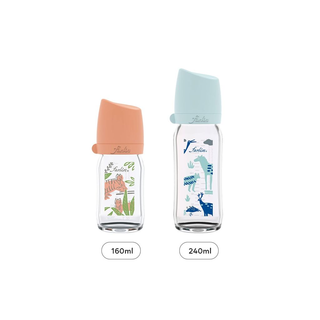 FARLIN Bình Sữa Thủy Tinh Cổ Rộng, Núm Ti Silicone Siêu Mềm, Chống Đầy Hơi