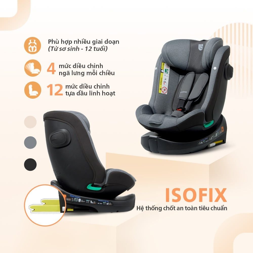 UNILOVE GHẾ NGỒI Ô TÔ TRAVIO CHO BÉ TỪ SƠ SINH ĐẾN 12 TUỔI, ĐẠT TIÊU CHUẨN AN TOÀN R129 (I-SIZE) CAO NHẤT