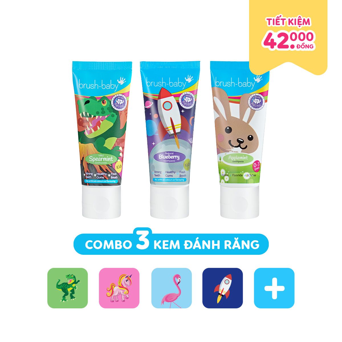 Brush-Baby Combo 3 Kem Đánh Răng Có Fluoride Cho Bé Mọi Độ Tuổi (50ml)