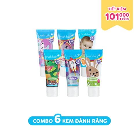 Brush-Baby Combo 6 Kem Đánh Răng Có Fluoride Cho Bé Mọi Độ Tuổi (50ml)