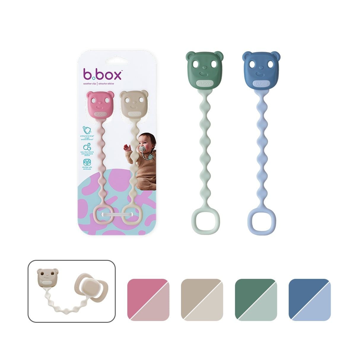 b.box Bộ 2 Dây Đeo Núm Ti Silicone Bạch Kim Kháng Khuẩn Cho Bé Từ Sơ Sinh