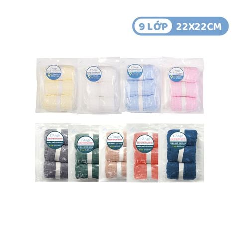 L'ANGE  KHĂN SỮA/KHĂN LÓT ĐẦU/KHĂN LAU MẶT/KHĂN YẾM VẢI BÔNG 9 LỚP 22x22cm (SET 3 CÁI)