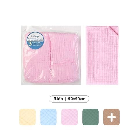 L'Ange Khăn Quấn/Khăn Che Cho Bé Bú/Chăn Đắp Vải Bông 3 Lớp 90x90cm (Set 2 Cái)